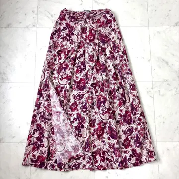 45rpm 롱 스커트 꽃무늬 염색 랩스커트 턱 랩 스커트