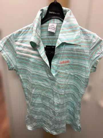 미사용품 아디다스 여성용 피케 셔츠 스카이블루 스트라이프 M 사이즈