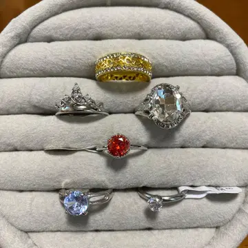 링 트레이 포함 스테인리스 반지 세트 6개 지르코니아 크리스탈