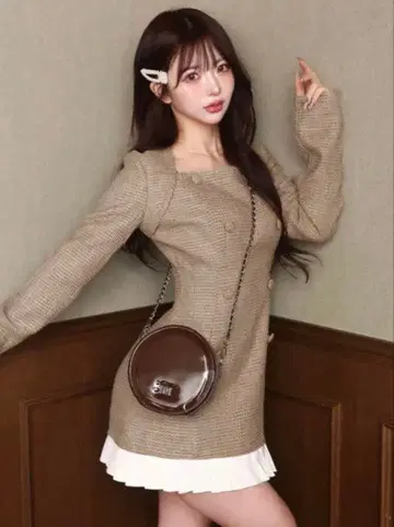 다리치 Darich 플리츠 도킹 트위드 미니 원피스