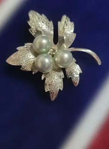 블랙 펄 실버제 잎 디자인 브로치입니다