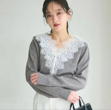 베이스먼트 온라인 V넥 레이스 니트