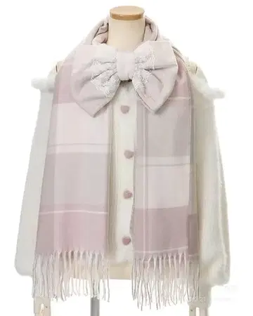 LIZ LISA 리즈리사 체크 리본 스톨 그레이 머플러