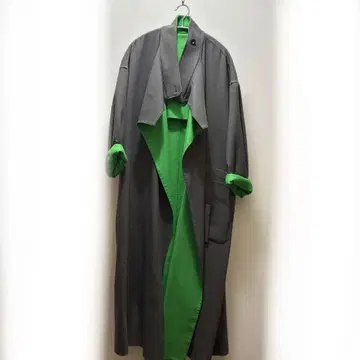 그레이/그린 리버시블 롱 코트