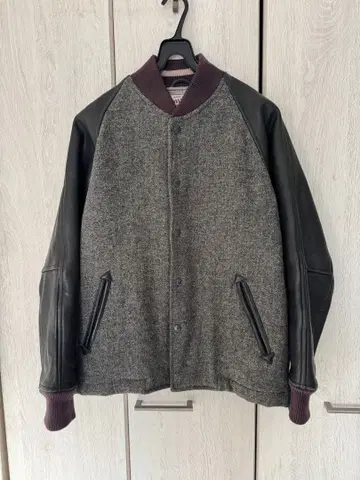 폴 스미스 해리스 트위드 울 가죽 바시티 자켓