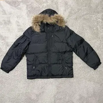 퍼 부착 다운 자켓 블랙 후드 부착 방한 겨울 아우터