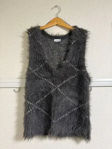 LEPSIM 렙심 3.5 게이지 자카드 샤기 베스트 차콜