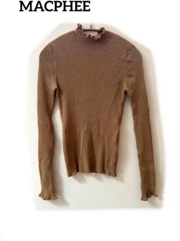 MACPHEE 베이지 하이넥 리브 니트
