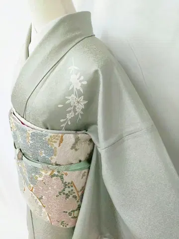 미사용 새상품 순수 실크 이중 기모노 수제 유젠 호몬기