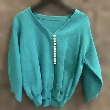 그린 V넥 가디건