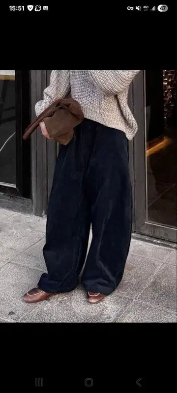 fashiru 네이비 코듀로이 와이드 팬츠 프리 사이즈