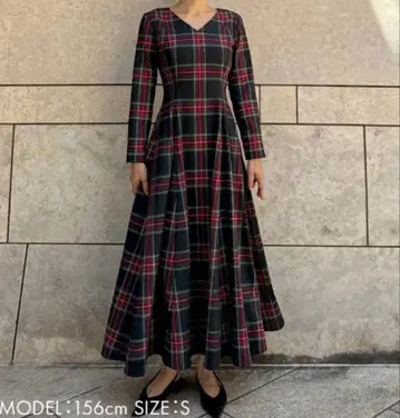 JENNE V넥 타탄 체크 원피스 S
