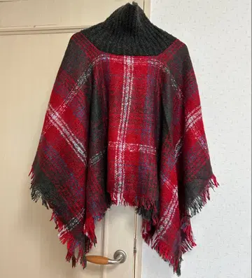 [새상품] grove Cooco 터틀 프린지 판초 체크 빨간색