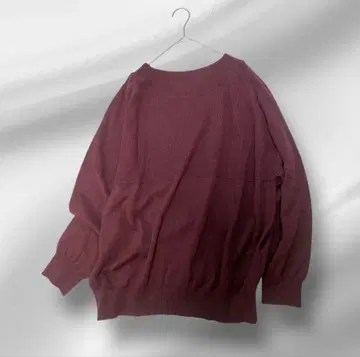 빅 사이즈! INDIVI 울 100% 와인 컬러 니트/절개 리브