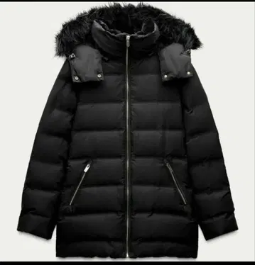 새상품급 L 사이즈 ZARA 세미롱 기장 퍼 후드 다운