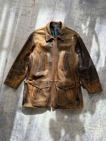 브라운 가죽 자켓 빈티지 가공