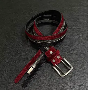 빨검 스웨이드 가죽 벨트 지퍼 포함