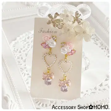 반짝이는 A급 유리 스톤 비쥬.로즈 핸드메이드 귀걸이 or 귀찌