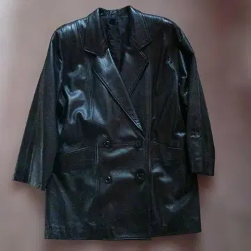 블랙 가죽 더블 브레스트 코트