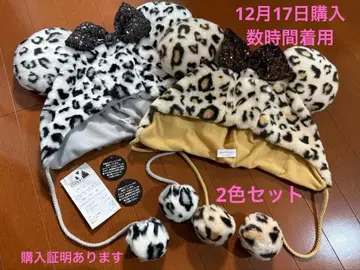 디즈니 미니 레오파드 무늬 퍼 모자 스팽글 리본 포함