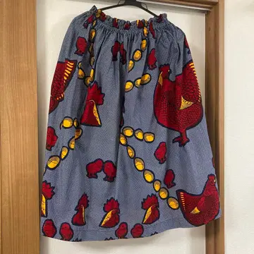 아프리카 천 닭 패턴 플레어 스커트