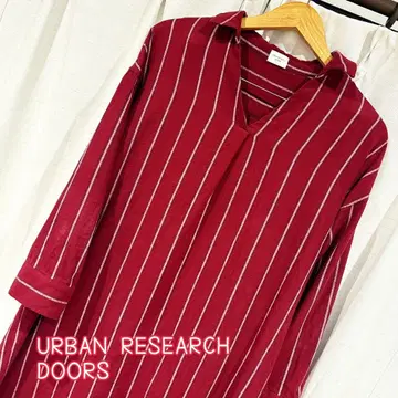 URBAN RESEARCH DOORS 스트라이프 셔츠 원피스 레드