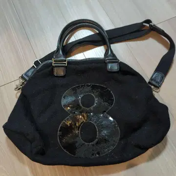 muta 블랙 캔버스 핸드백 숫자 8 디자인