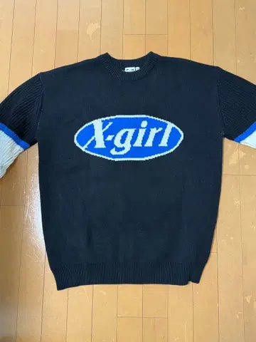 X-girl 로고 니트 트레이닝복 블랙/블루