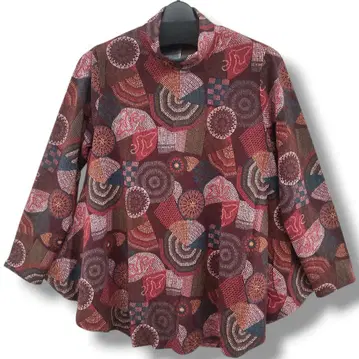 튜닉 티셔츠 풀오버 서클 패턴 와인 보르도 하이넥