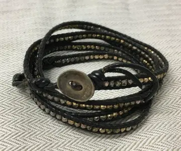 찬루 4연 5연 가죽 실버 랩 팔찌 블랙