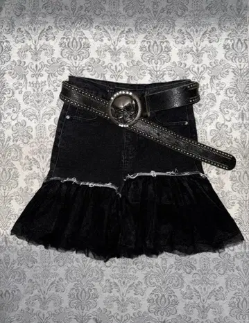 블랙 플레어 스커트 데님 튤