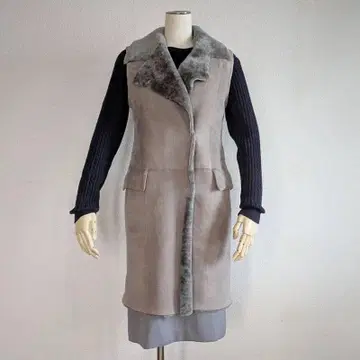 싱크로 크로싱 양가죽 그레이 무스탕 롱 베스트 36(7302)