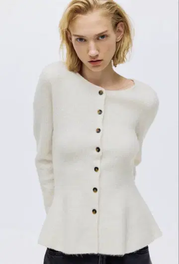 H&M 립 니트 페플럼 가디건