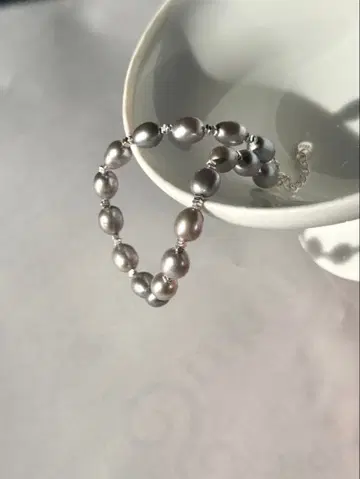 925 은 천연 담수 그레이 펄 팔찌 | 고급 심플 성숙/러블리 기프트