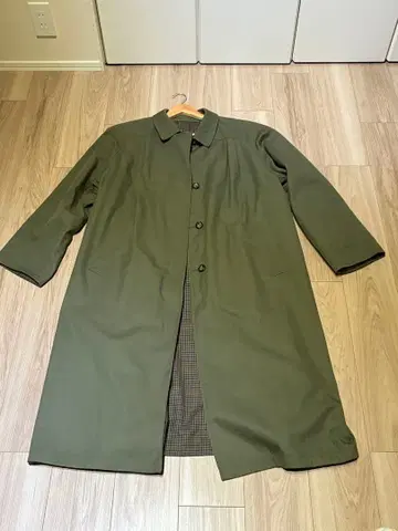 [리버서블] 카키 브라운 체크 스텐카라 코트 남성용