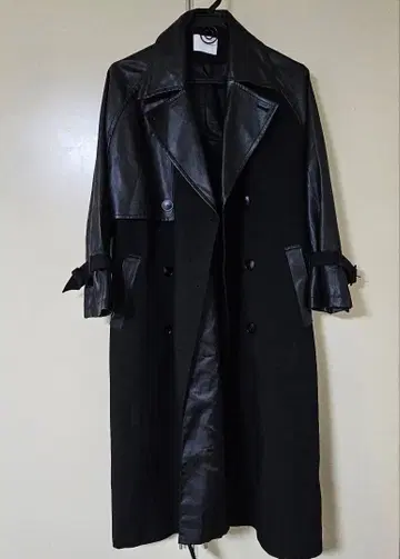 가죽 콤비 트렌치코트 HARE 블랙