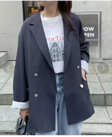 반값! 미사용 DISCOAT 울 라이크 W 브레스트 자켓 네이비