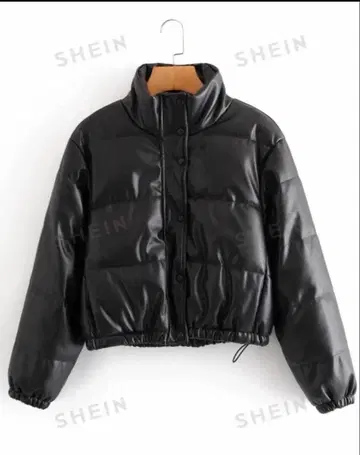 SHEIN 가죽 다운 자켓 블랙 L