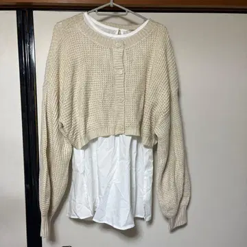 Emsexcite 엠즈 엑사이트 베이지 긴팔 상의 레이어드 세트