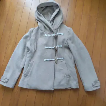 베이지 더플 코트 후드 부착