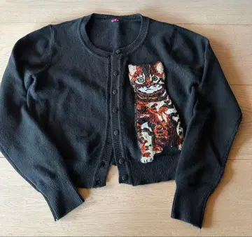 고양이 자수 블랙 가디건