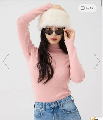 eimy istoire 핑크 보틀넥 리브 니트탑