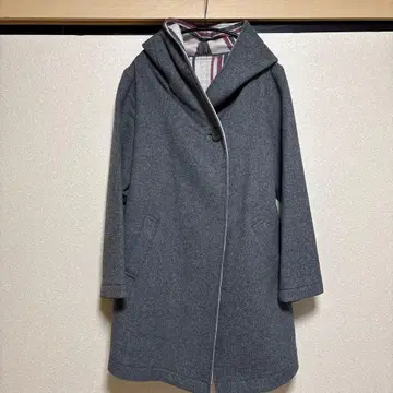 그레이 후드 부착 울 코트