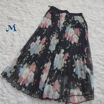 빈티지 허리밴딩 라메 꽃무늬 시어 미디 기장 플리츠 스커트 M