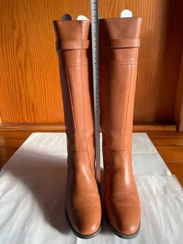 브라운 롱 부츠 사이드 지퍼 천연 가죽