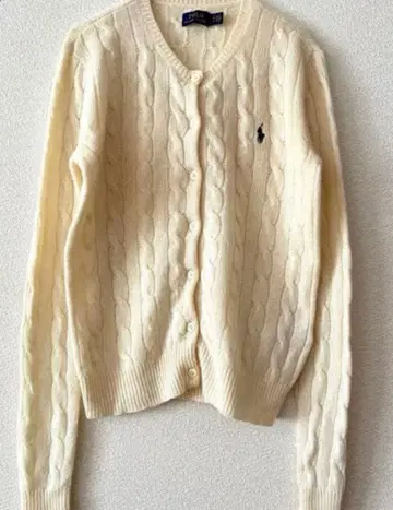 랄프 로렌 캐시미어 혼방 케이블 짜임 가디건 아이보리 XS