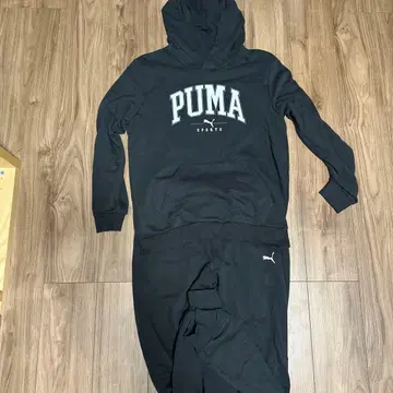 PUMA 블랙 후드 부착 후드티 셋업