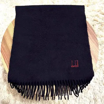 레어 dunhill 던힐 머플러 캐시미어 100% 네이비 로고 자수