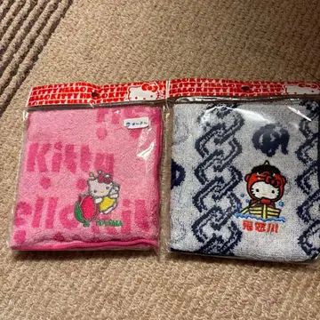 헬로키티 지역 타월 세트 (토야마 핑크, 키누가와 화이트 네이비)