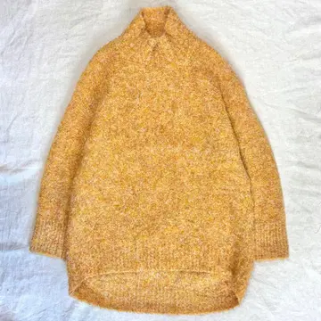 여성용 구제 의류 빈티지 아크릴 니트 변형 스웨터 머스타드 컬러